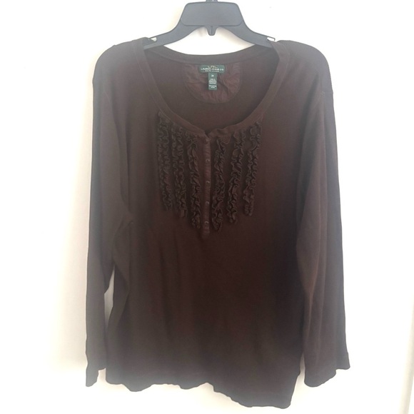 Lauren Ralph Lauren Womens Tops Chocolate Brown Thermal Embroidered Cotton 3X - Picture 1 of 2